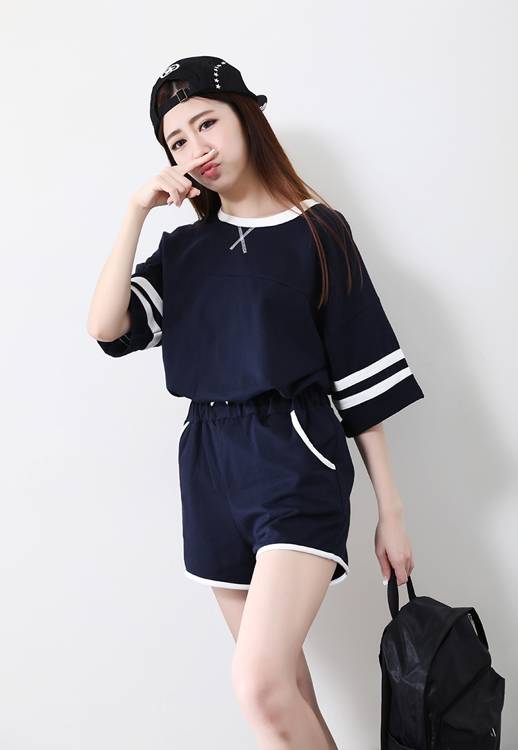 短袖短裤运动套装女夏韩版少女中学生宽松跑步休闲两件套女运动服