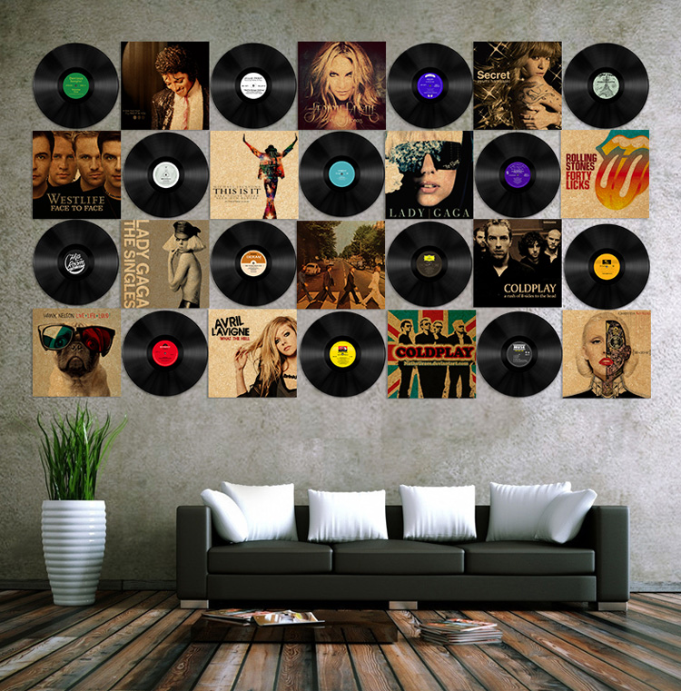 lp仿真黑胶唱片墙胶片复古怀旧墙上装饰酒吧咖啡店壁饰贴ktv创意feng