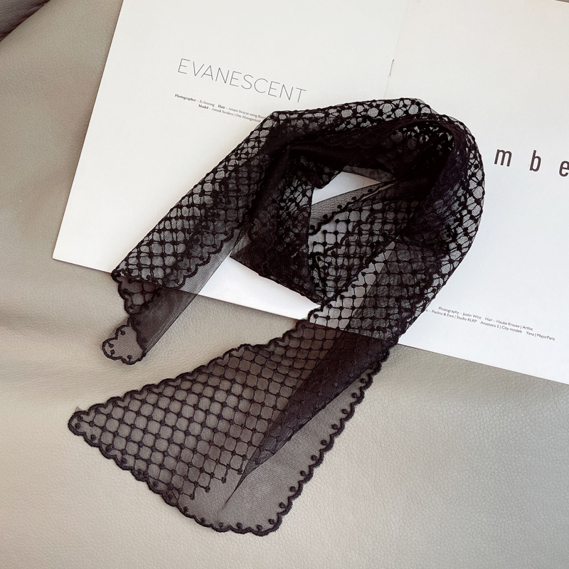 原创白月光韩范森系蕾丝刺绣丝巾丝带百搭蕾丝飘带发带头巾乳白色波点