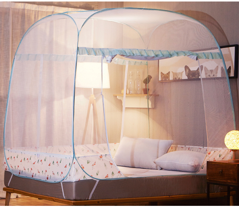 简易蚊帐免安装可收懒人文章拉链方帐家用夏季床上防蚊网纱大方顶三维