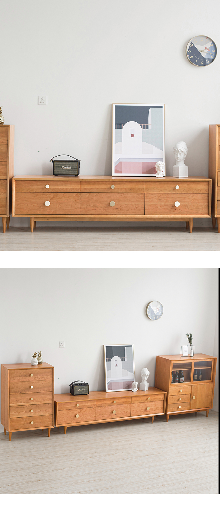 寻木匠实木电视柜组合北欧简约日式原色抽屉客厅家具套装樱桃木矮地柜