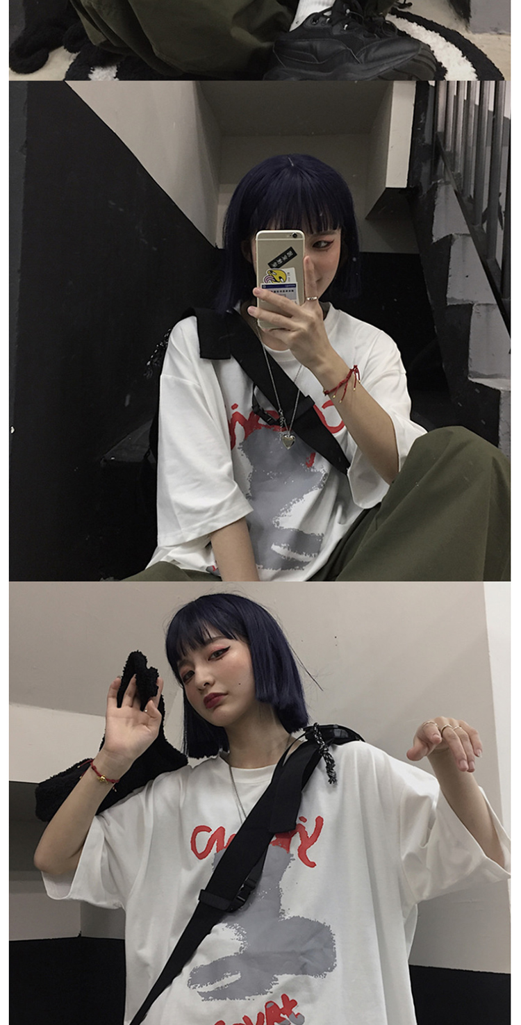 原宿港风短袖t恤男夏季宽松纯棉潮流五分半袖衣服情侣体桖