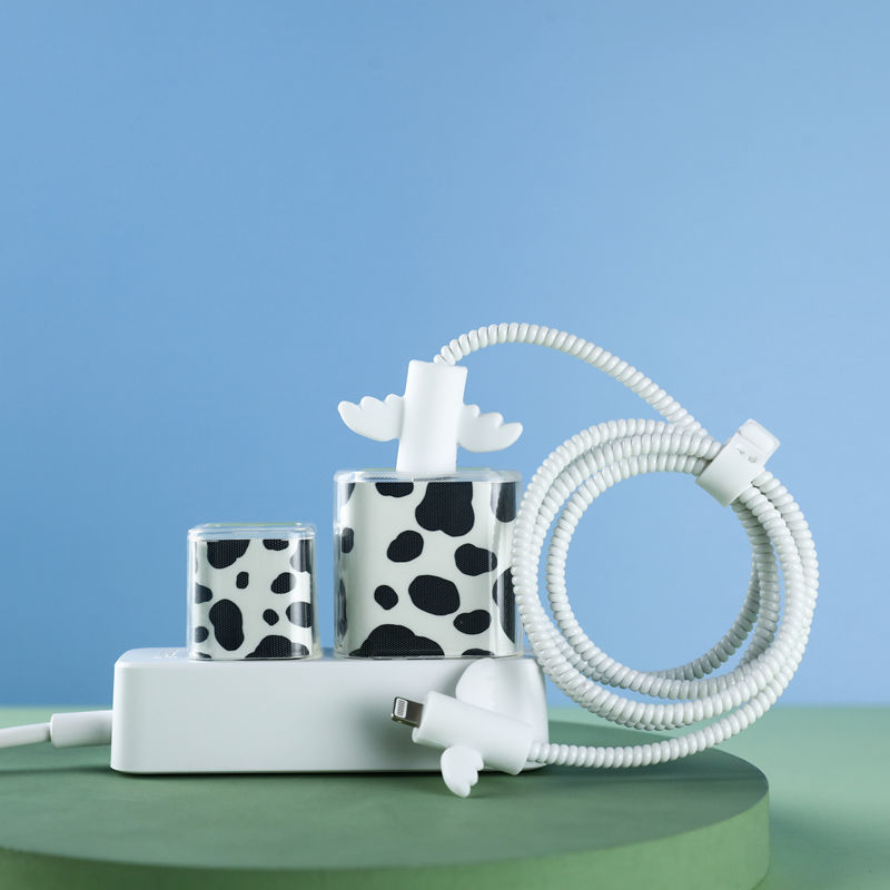 快充奶牛数据翅膀透明壳苹果奶牛潮酷快充数据线保护套装iphone12