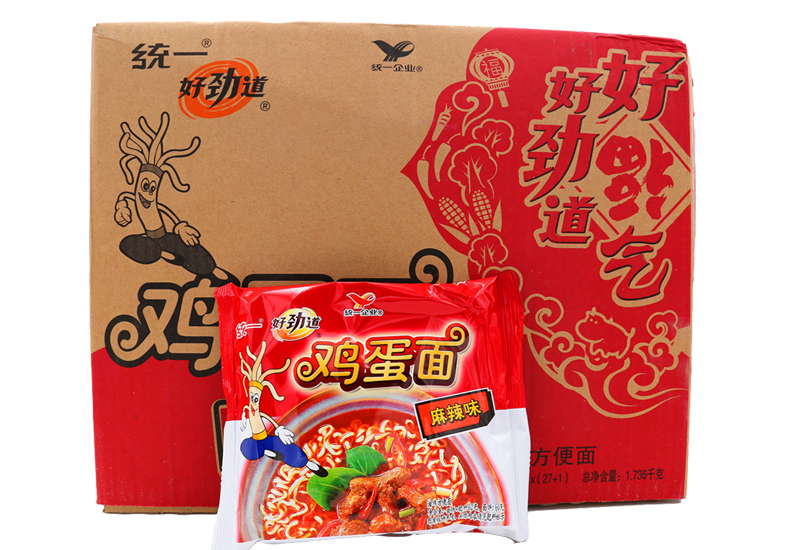 统一好劲道鸡蛋面麻辣味整箱27袋整箱方便面批发