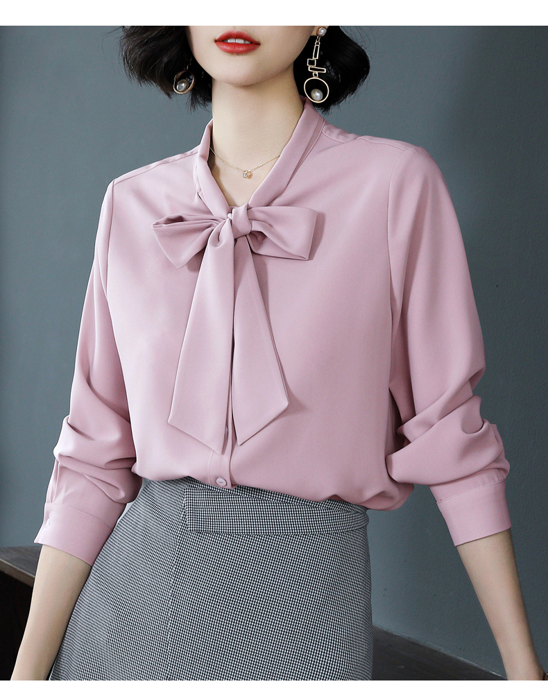 橙象蝴蝶结衬衫女春秋长袖2019新款白色加绒上衣职业装飘带雪纺白衬衣