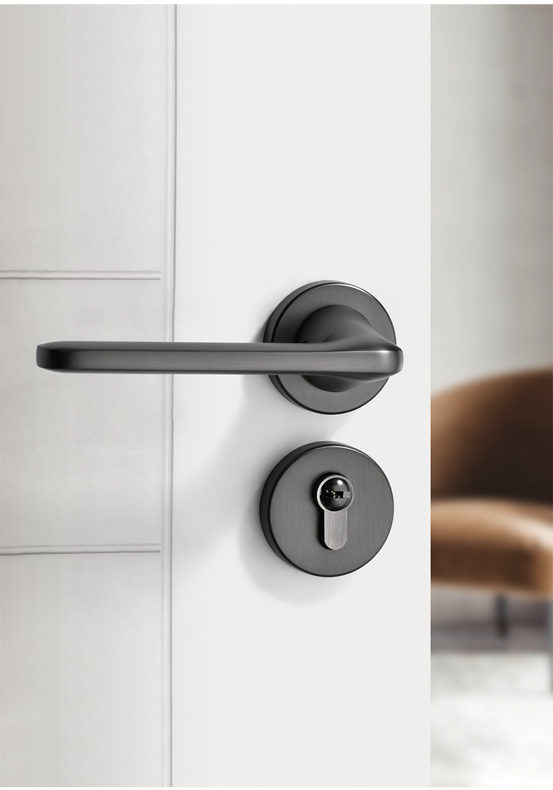 北欧门锁室内卧室家用房门锁磁吸简约分体锁黑灰色门把手锁具 敬平