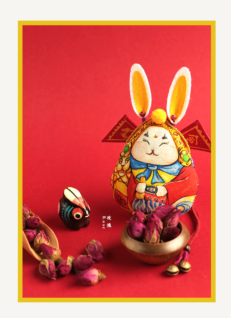 兔爷泥人兔儿爷香囊手工刺绣中国风车挂中秋礼品老北京特色兔爷