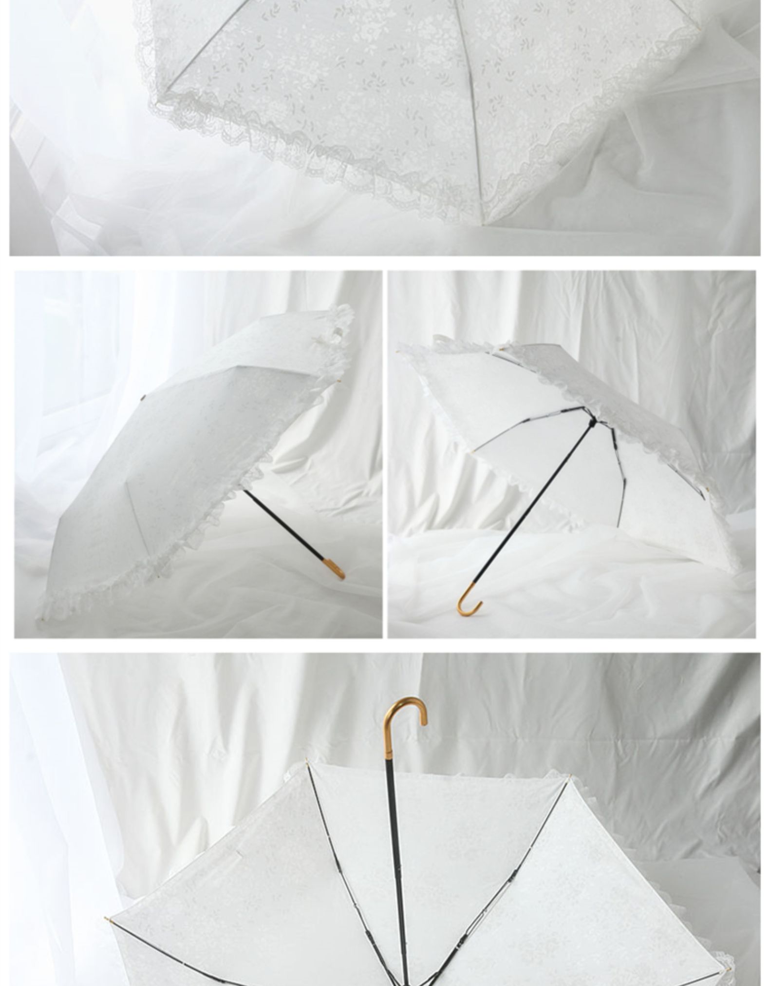 hkpz 小白伞弯柄蕾丝伞公主晴雨伞弯柄铅笔遮阳伞太阳伞两用