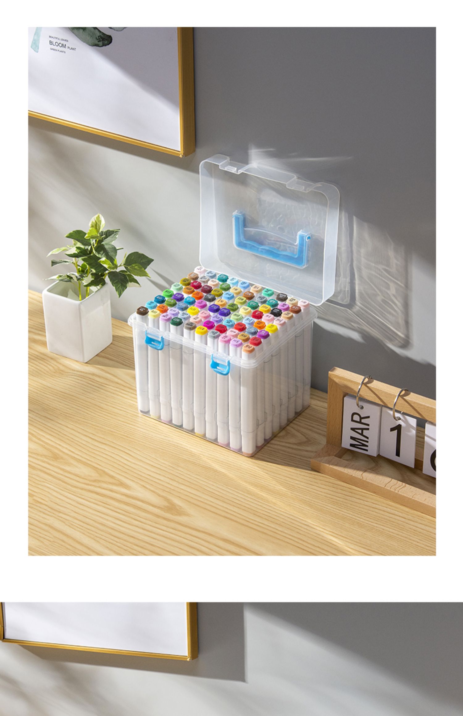 喻娄马克笔盒子收纳盒便携式大容量文具盒多功能塑料盒环保防水设计12