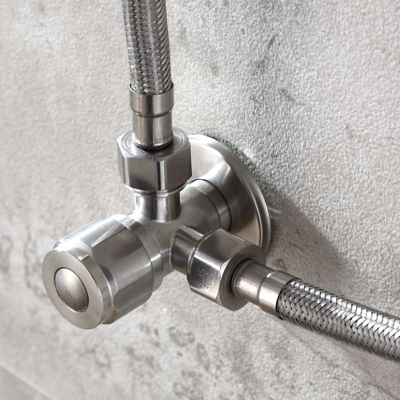 304不锈钢角阀全铜冷热热水器三角阀门加厚开关一进二出加长水阀