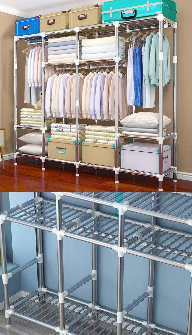 简易衣柜钢管加粗加固双号布衣柜小号单人收纳架布艺组装衣橱定制