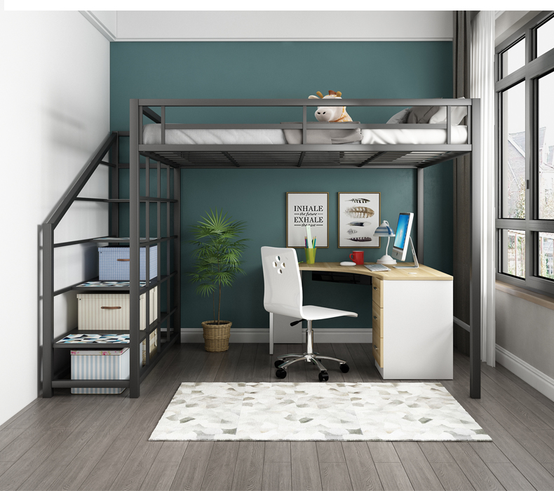 杞沐北欧铁艺阁楼单人床简约宿舍多功能上层床小户型省空间21m高架床