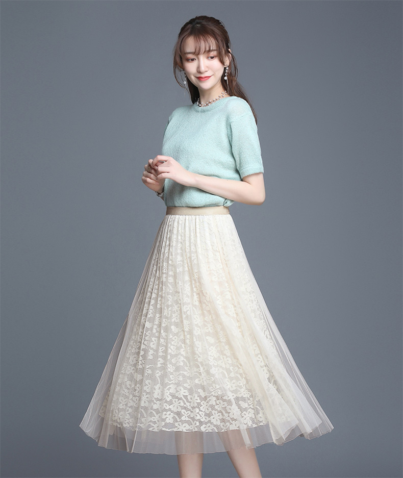 纱裙女半身长裙秋季女2019新款网纱裙高腰半裙蕾丝百褶裙秋冬裙子