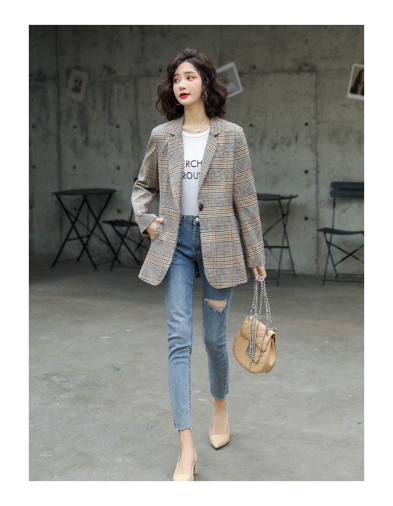 格子小西装外套女春秋韩版2020年春季新款英伦风休闲上衣收腰西服