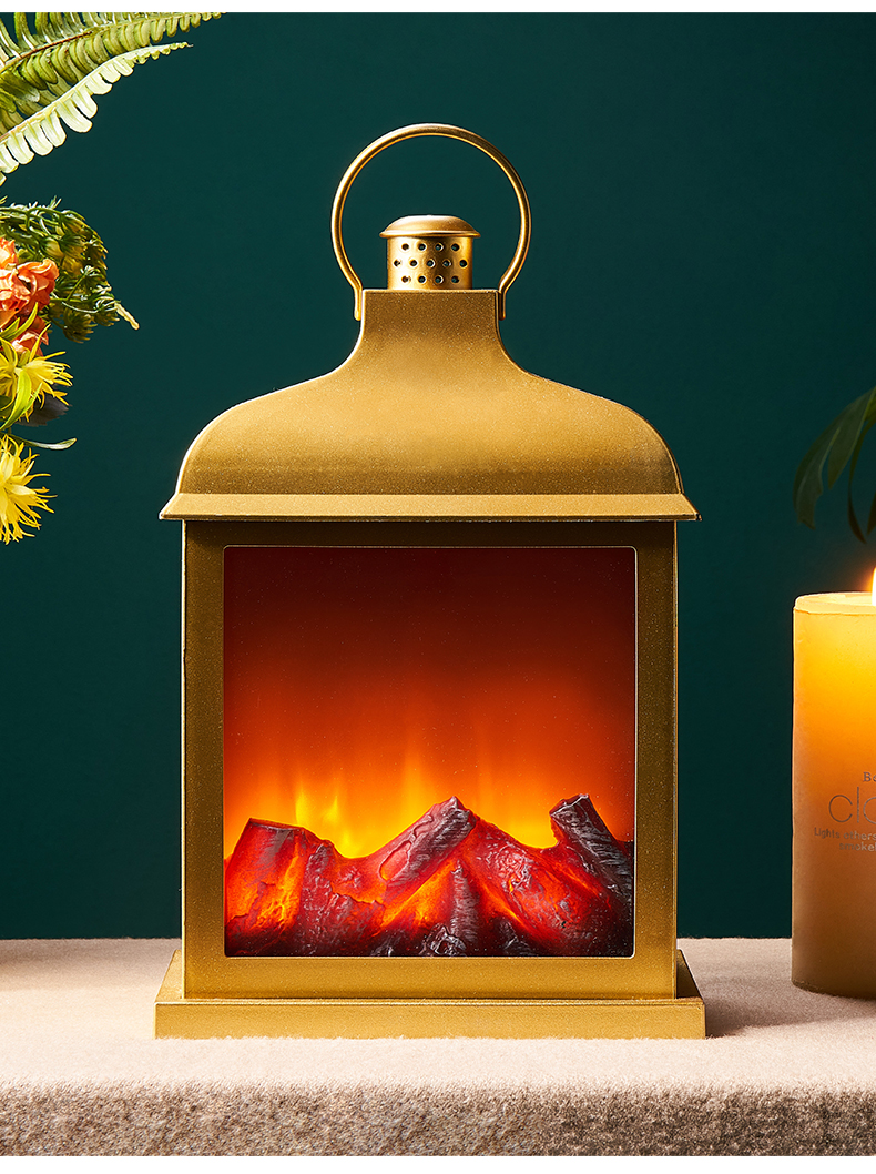 北欧壁炉小夜灯客厅摆件家居饰品玄关照明室内不插电宿舍卧室床上金色