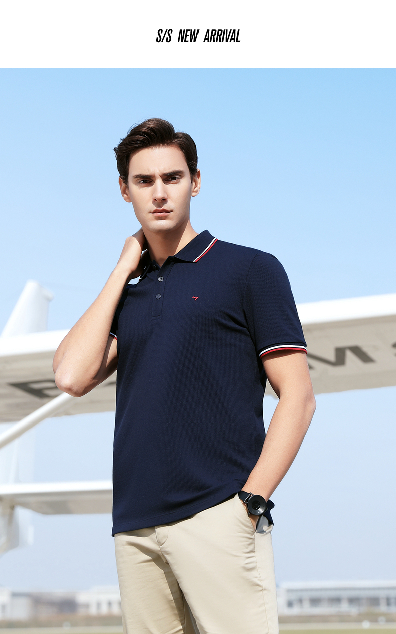柒牌(seven)男士t恤 柒牌polo衫男短袖2021夏季撞色条纹半开襟商务