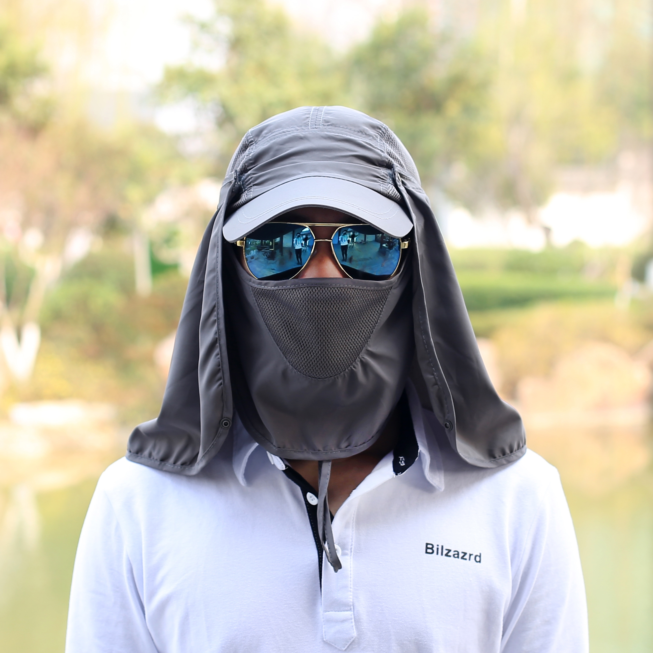 《面部情侣钓鱼防晒头套面罩男衣帽装备可折叠大帽太阳帽包头下地