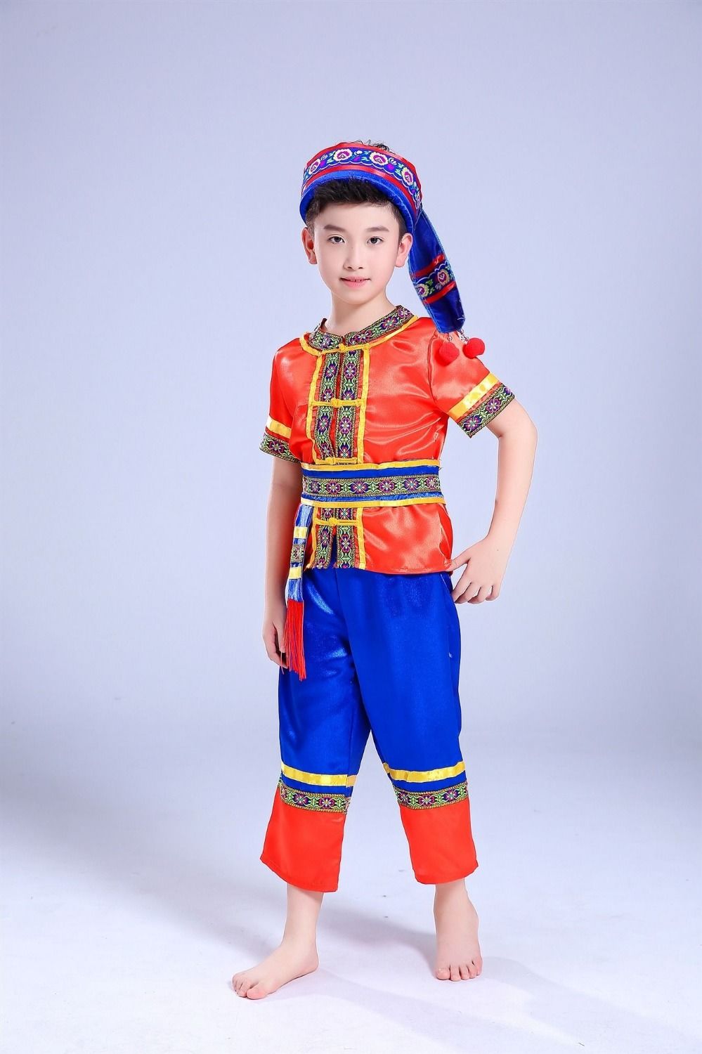 儿童民族演出服男童傣族葫芦丝服装女童少数民族壮族苗族表演服饰
