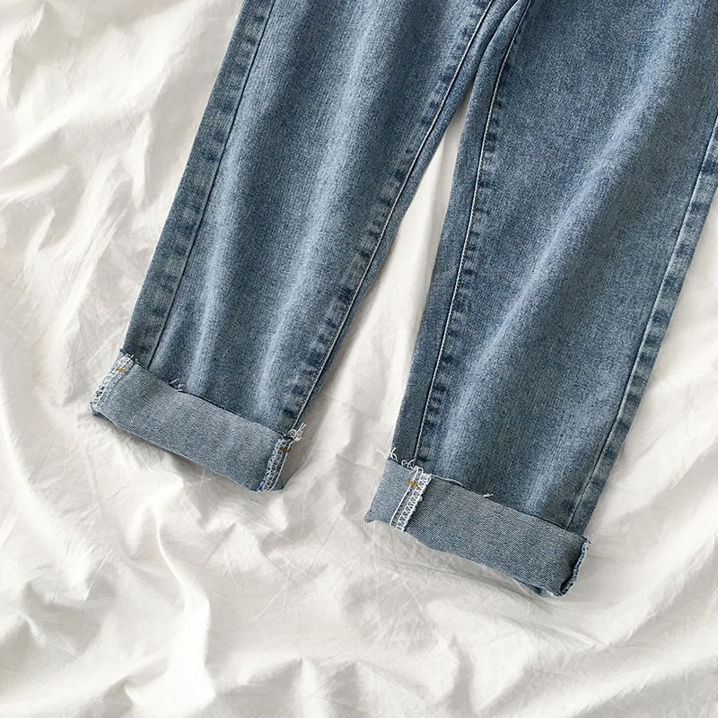 2020春季新款女装港味不锁边直筒裤高腰长裤子ins牛仔裤潮