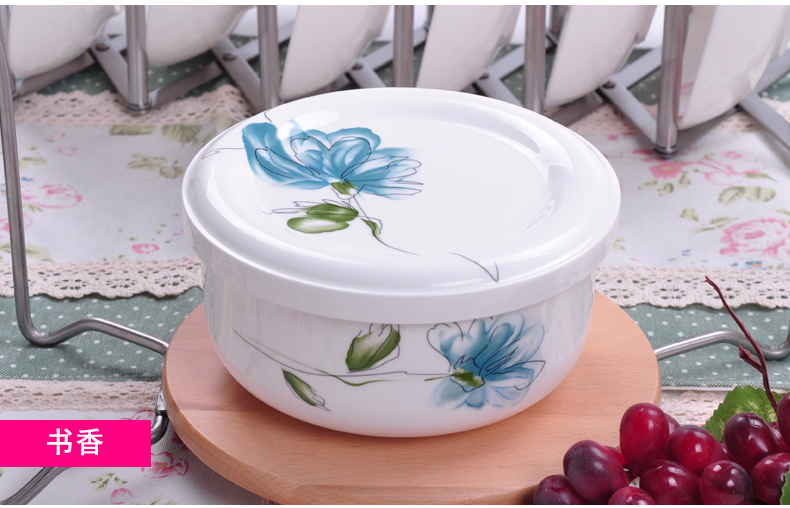 微波炉陶瓷碗带盖饭盒保鲜碗蒸碗蒸蛋碗骨瓷汤碗大号饭碗单个家用
