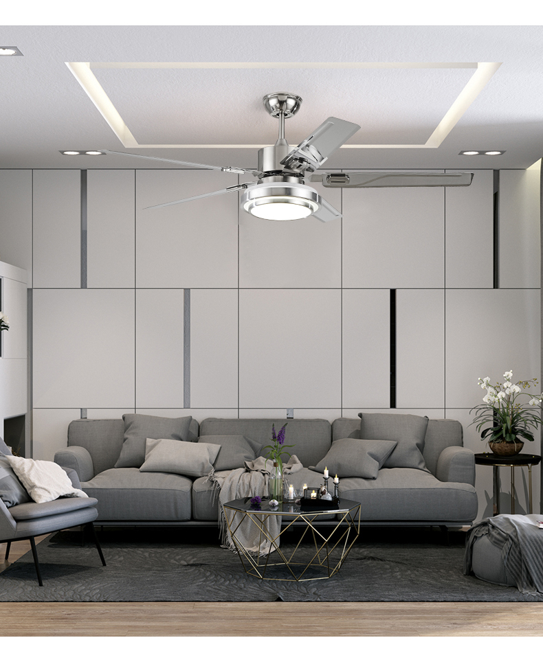 浦蓝帝 不锈钢吊扇灯风扇灯客厅餐厅带灯吊扇卧室现代简约led电风扇