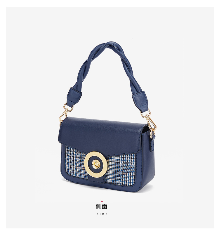 马克华菲麻花手提小方包新款真牛皮包包格纹单肩斜挎包手提包女包