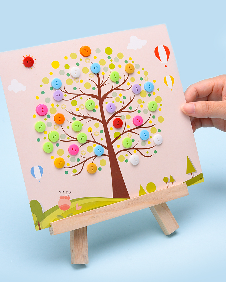 手工diy粘贴画创意毛毛球艺术画套装纽扣纸绳自粘画幼儿园亲子游戏