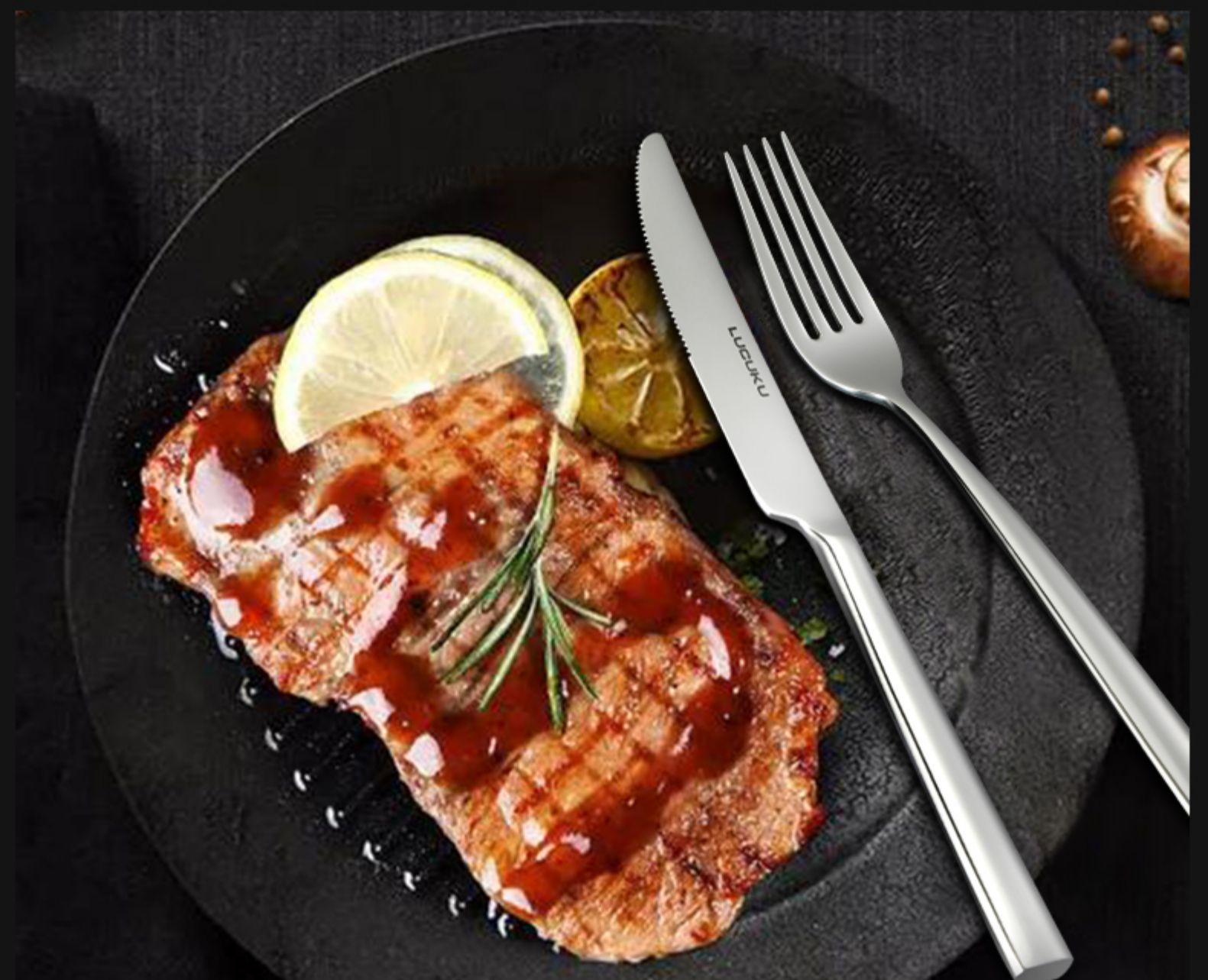 艺呈304不锈钢牛排刀叉盘子两件套欧式家用西餐刀叉勺三件套餐具套装c