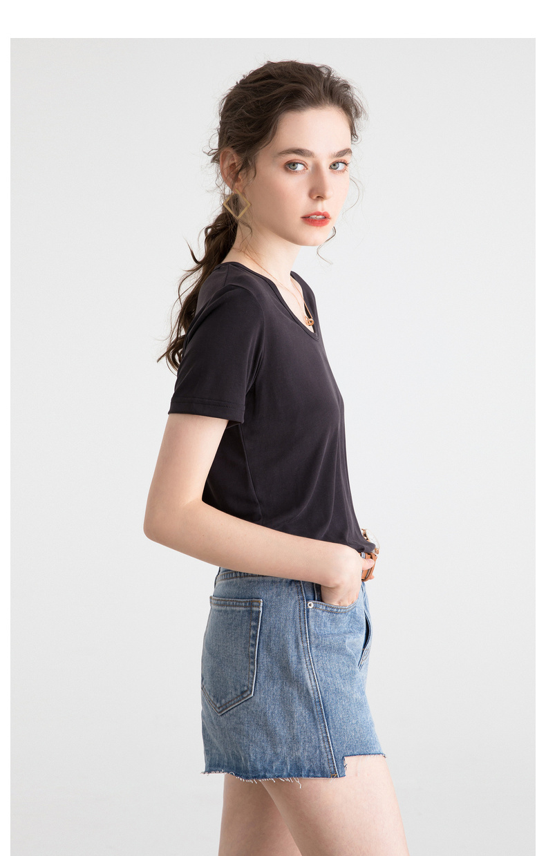 9】gxg女装铜氨丝t恤女2020夏季休闲宽松百搭纯色多色女士短袖