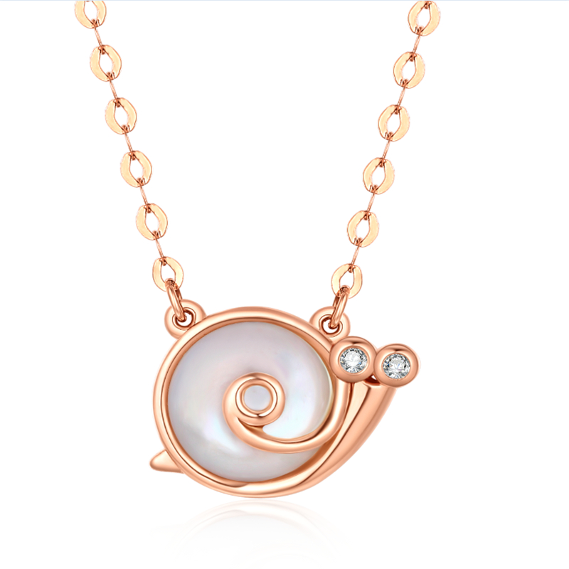 佐卡伊如果蜗牛有爱情剧中同款18k玫瑰金钻石蜗牛小姐项链明星同款