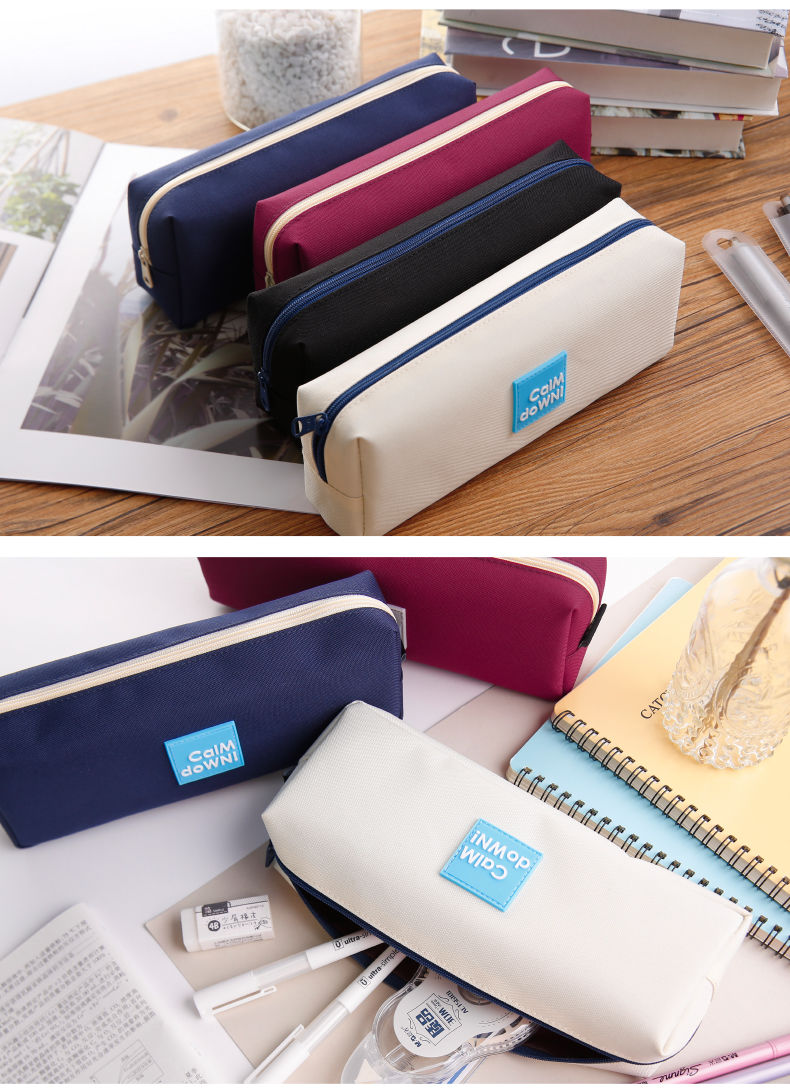 晨光笔袋大容量多功能简约学生帆布拉链笔袋男女生文具袋考试笔袋白