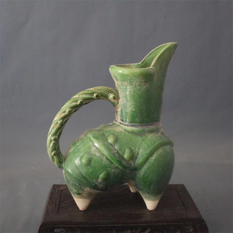 美帮汇景德镇仿古陶瓷唐三彩绿釉三足夜壶执壶酒杯家居装饰展柜古玩