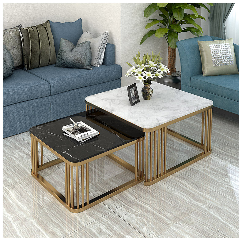 三维工匠北欧茶几现代简约大理石正方形茶几大理石面创意小户型客厅