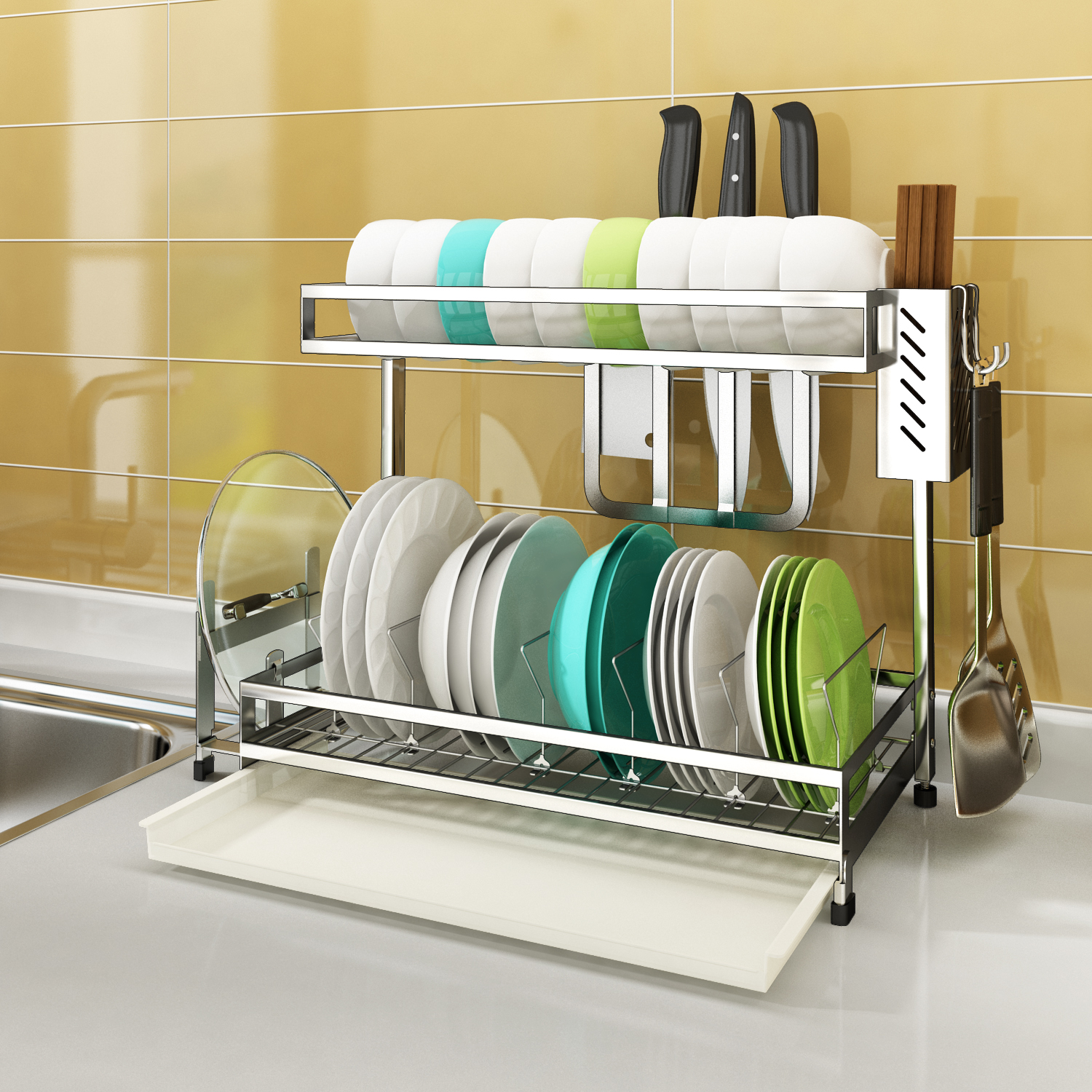 304不锈钢厨房置物架家用晾碗筷架子凉落地放碗架沥水架收纳三维工匠