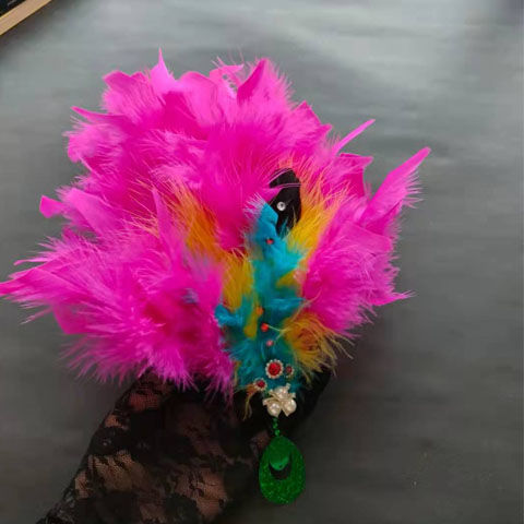 新款秧歌头花古典舞蹈配饰二人转广场舞羽毛花民族表演头花跳舞女红色