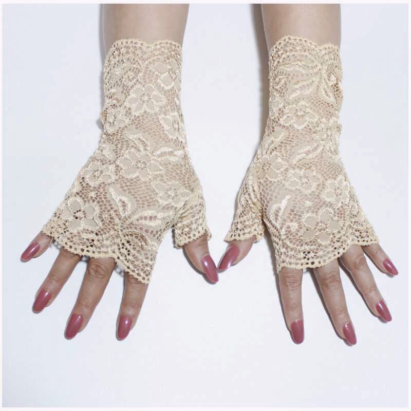 蕾丝手套薄夏季户外半指运动装饰骑车行户外女士冰丝防晒