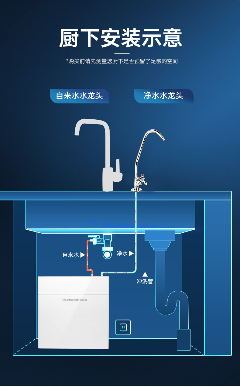 超级新品 汉斯顿净水器 家用直饮 超滤净水机 净水器厨下式 320ey能量