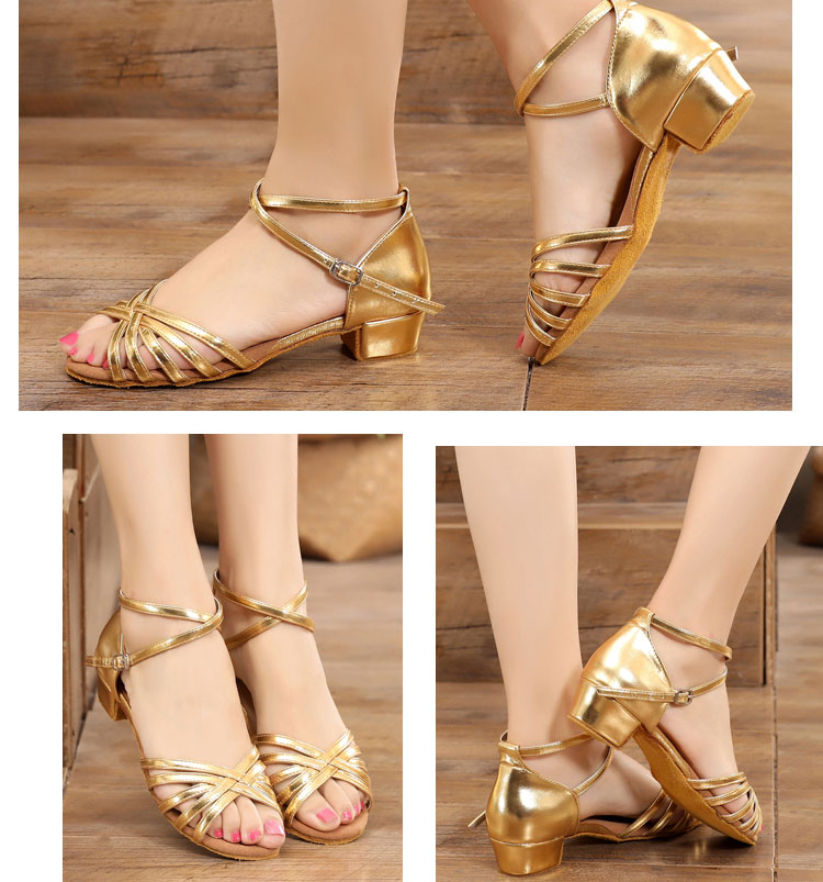 银色拉丁舞鞋中童初学者专业中跟舞蹈鞋儿童跳拉丁的鞋子女孩夏天