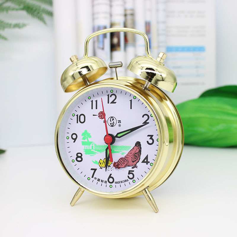 机械上发条闹钟小号银色机械闹钟上发条老式超大声闹铃马蹄表复古怀旧