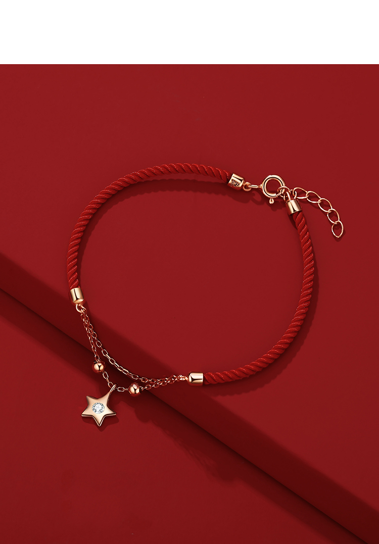 jg星星红绳手链女ins潮纯银简约学生闺蜜网红本命年小众设计感