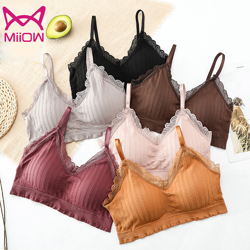 猫人运动内衣女无钢圈小胸聚拢夏季背心式胸罩蕾丝无痕薄文胸