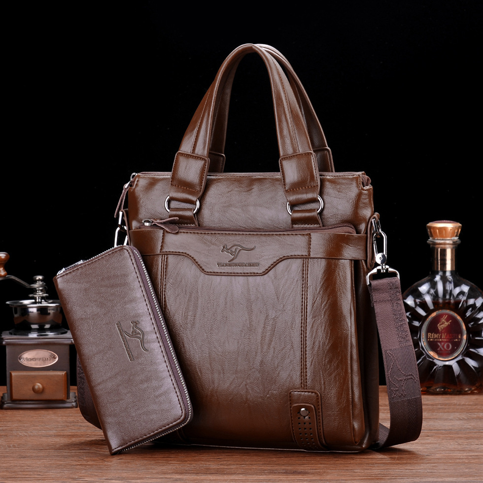 袋鼠男包男包商务休闲软斜挎包男包单肩包竖版