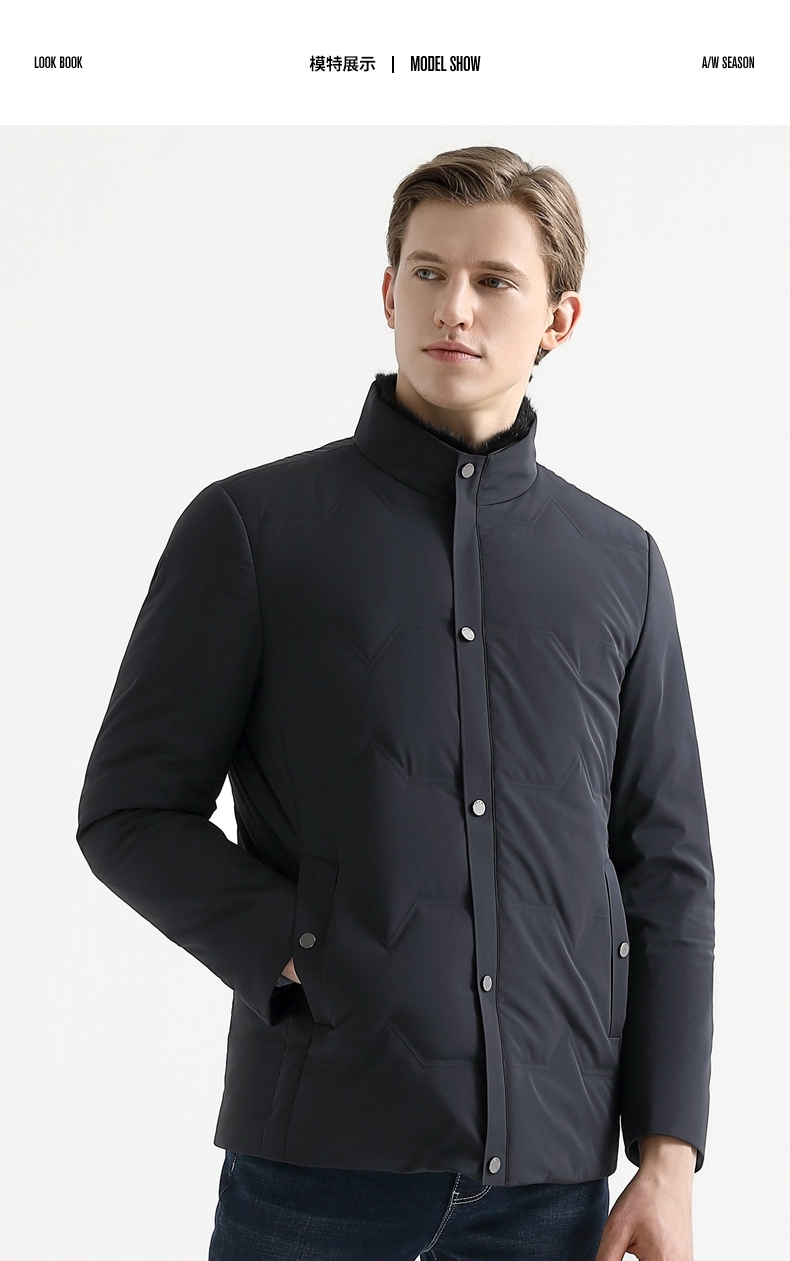 柒牌男装2021秋冬尼克服商务休闲毛领男士保暖外套119jj70180