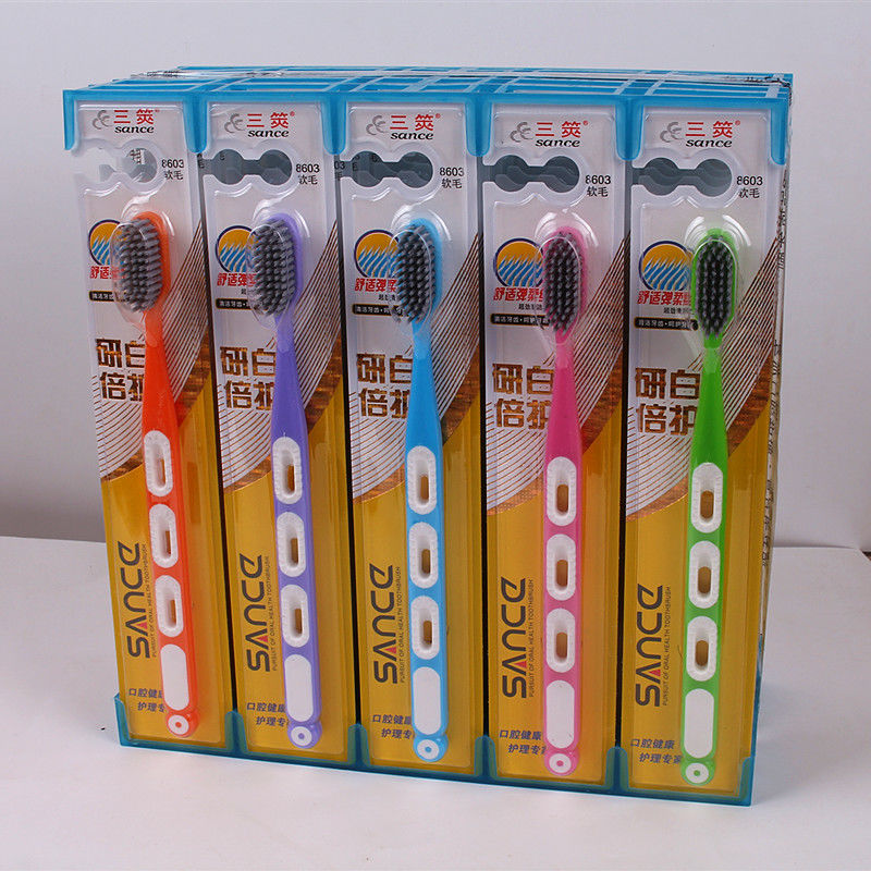 《三策牙刷硬毛牙刷软毛牙刷成人大头高档家庭30支装整卡批发装 8803