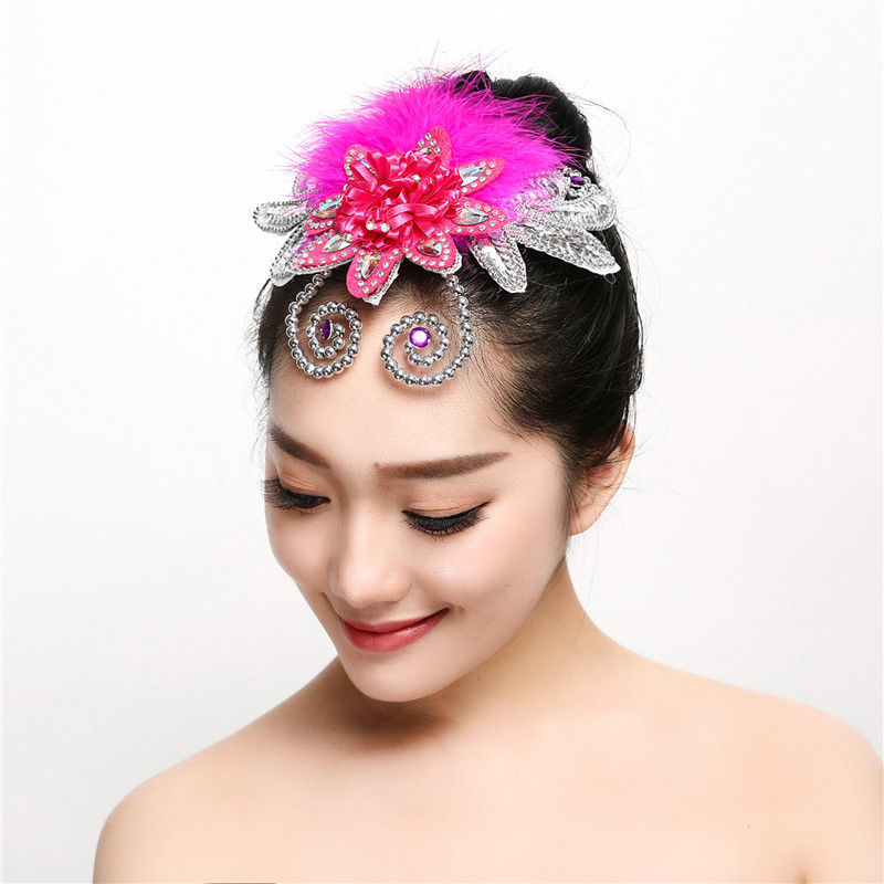 新款民族舞蹈头饰秧歌舞现代舞台演出服头花广场舞古典舞蹈头饰 银