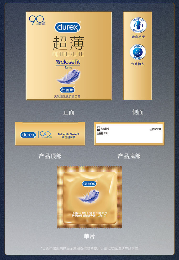 超级新品 杜蕾斯durex 紧型超薄装3只 超薄紧closefit 49mm小号避孕套