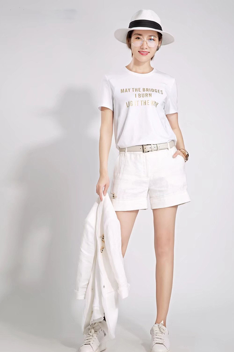 新颖 阿玛施正女装专柜正品t恤女2020夏季新品圆领字母印花白短袖上衣