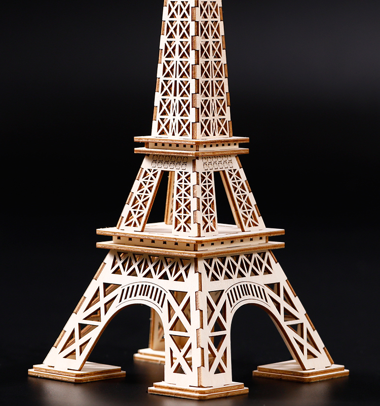wude巴黎埃菲尔铁塔摆件立体3d拼图木质diy积木玩具女孩儿童手工拼装