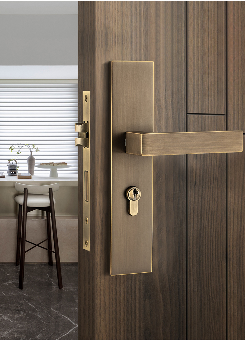 jing ping门锁室内纯铜新中式对开门北欧现代简约家用美式通用型木