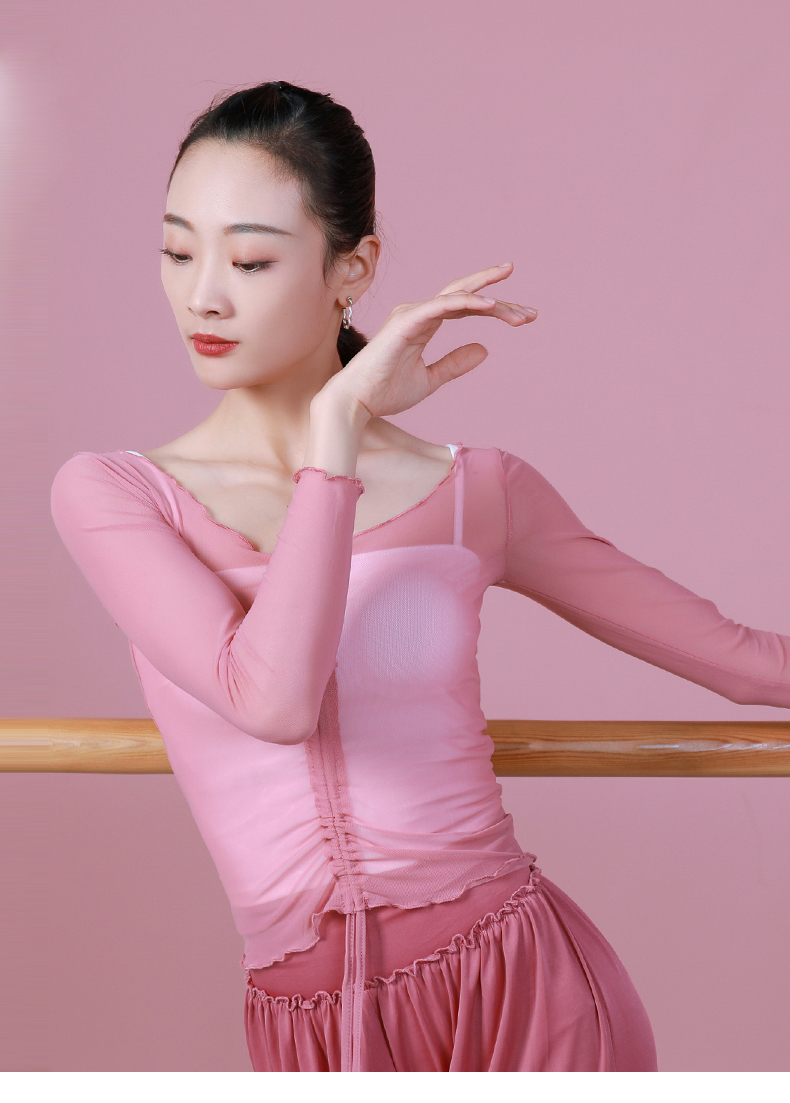 希子家古典舞纱衣舞蹈练功服成人现代芭蕾舞网纱上衣中长袖外搭夏晚霞